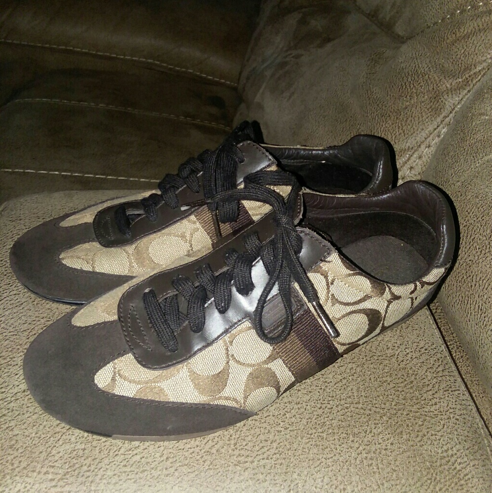 Coach Joss Brown Suede Signature Logo Canvas Shoes